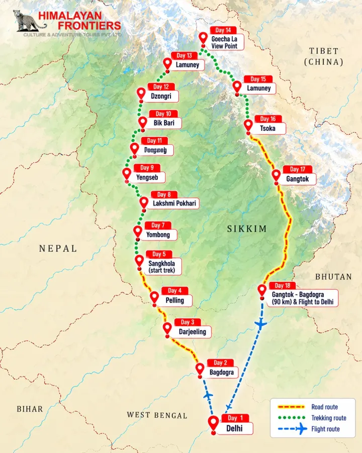 Goechela Trek - To the foot of Kanchenjunga route map